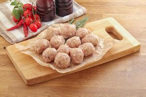 Raw chicken meatballs for cooking photo