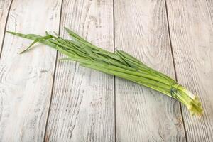 Raw young green onion heap photo