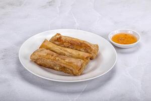 Traditional crispy fried stuffed springroll photo