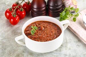 Spanish traditional gazpacho tomato soup photo