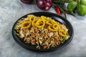 Fried rice with squid rings photo