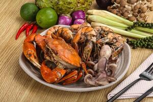 Luxury seafood mix - crab, prawn, octopus photo