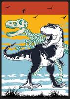 A dinosaur skeleton and a t - rex skeleton are standing in front of a colorful background. vector