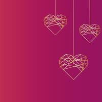 golden wicker hearts on a red background vector