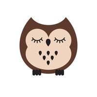 Vector flat cartoon kawaii brown sleeping owl