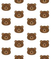 Vector seamless pattern of flat bear grizzly face