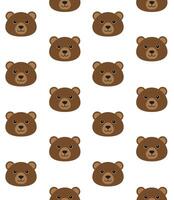 Vector seamless pattern of flat bear grizzly face