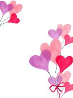 vertical tarjeta para san valentin día, madres día. ramo de flores de corazones con un arco y sitio para texto. acuarela y marcador ilustración. cupón para Felicidades o venta. amor. vector