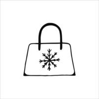 Simple Black and White Doodle of a Tote Bag With Snowflake Design vector