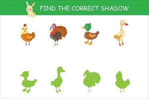 Educational Game for Children Focusing on Matching Animals to Their Correct Shadows vector