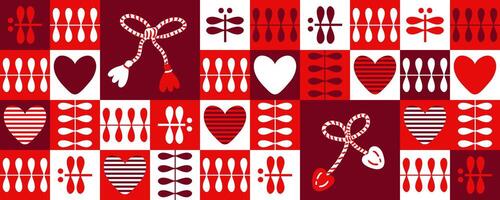 festivo horizontal bandera con martisor talismán regalo. primavera a cuadros impresión para taza, taza, tarjeta postal, pegatina. vector ilustración.