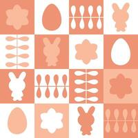 Swiss style monochrome Easter pattern with rabbits, eggs and flowers. Print for paper, textile and fabric. Perfect surface design. vector