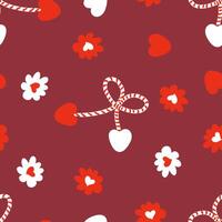 Vector seamless pattern with martisor symbol of spring, hearts and flowers. Print for paper, textile and fabric. Perfect surface design.