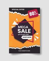 Sale promotion flat banner template with a orange background and paper shape with a shadow. vector