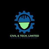 Civil and Tech with gear cursor icon and pencil logo Design. Pro Vector