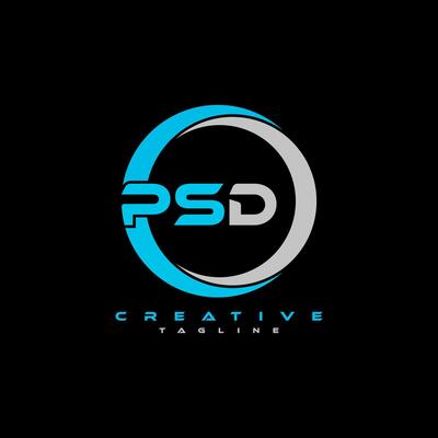 PSD letter logo design on black background. PSD  creative initials letter logo concept. PSD letter design. Pro Vector