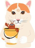 a cat holding a bucket with a cancer in it vector