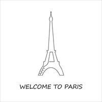 Welcome to Paris card drawn in one continuous line. One line drawing, minimalism. Vector illustration.