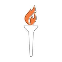 Torch drawn in one continuous line in color. One line drawing, minimalism. Vector illustration.