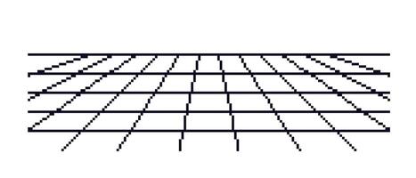 Pixel black perspective mesh template. Digital blank surface with techno curve grid lines in 80s electronic style with simple vector design