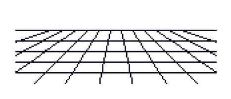 Pixel black perspective mesh template. Digital blank surface with techno curve grid lines in 80s electronic style with simple vector design