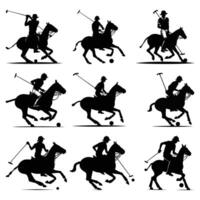 SET OF 9 POLO PLAYER WITH HORSE SILHOUETTE VECTOR BUNDLE