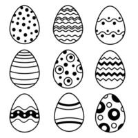 Monochrome vector set of eggs with patterns for Easter designs isolated on white background.