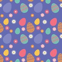 Cute Easter background with colorful Easter eggs and flowers. vector