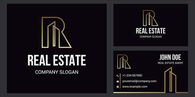 Minimal Real Estate logo and business card template vector