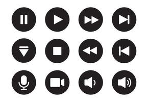 Audio, video, music player button icon. Sound control, play, pause button solid icon set. Camera, media control, microphone interface pictogram.  Vector