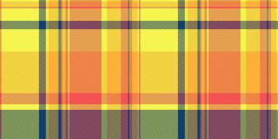 Graceful plaid textile seamless, 40s check texture background. T-shirt pattern fabric tartan vector in yellow and amber colors.