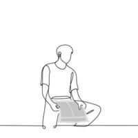 man sits with a newspaper in his hands but looks away - one line drawing vector. concept reading a boring newspaper, a read newspaper, a censored article vector
