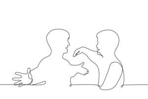 two men reach for each other for hugs - one line drawing vector. concept meeting friends vector