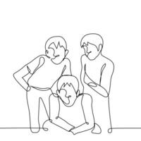 group of men looking at viewer, fisheye frame - one line drawing vector. concept observers, posing for photo, square crop vector