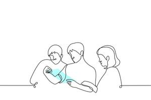 family reading a letter - one line drawing vector. concept an applicant with parents reads a letter with a response from a university or institute vector