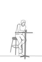 man sits on a bar stool at a high table - one line drawing vector. concept waiting on a date vector