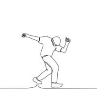 man dancing while walking - one line drawing vector. concept of celebration, joy, triumph, delight, admiration, anticipation, win, exciting vector