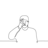 man crying holding his face - one line drawing vector. the concept of desperate crying, male crying sobbing, hysteria vector