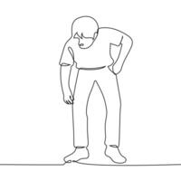 man bent down to pick up something - one line drawing vector. concept bent over the ground, drop something or find something vector