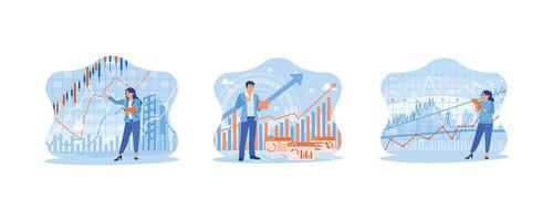 Finance and trade concept. Finance and trading concept with candlestick chart. Businessman analyst working with charts. Investment and technology. flat vector modern illustration
