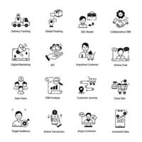 Linear Icon Collection Depicting CRM Models vector