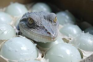 AI generated Baby freshwater crocodiles hatch at farm. photo