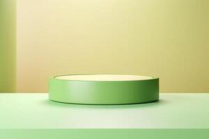 AI generated Abstract green cylinder podium with pastel backdrop. photo