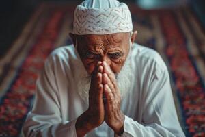 AI generated Religious asian muslim man praying photo