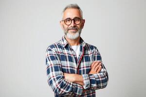 AI generated Portrait of smiling mature man standing on white background. photo