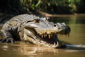 ai generado australiano cocodrilo en daintree río, Queensland foto