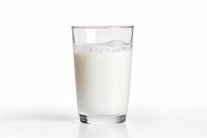 AI generated Milk poured into glass on white background. photo