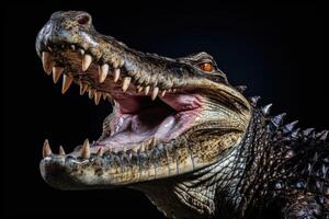 AI generated Crocodile with open mouth and sharp teeth. photo