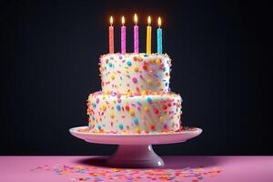 AI generated Colorful threetiered birthday cake photo