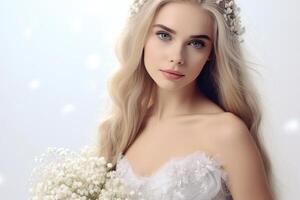 Beautiful woman in princess gown with baby breath flowers photo